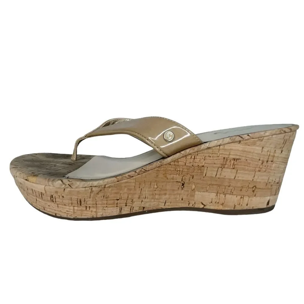 Circus by Sam Edelman Raven Platform Wedges sz 10 * Cork Sole Tan Khaki Patent